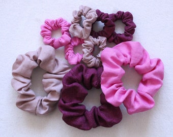 Linen scrunchies, linen scrunchie, pink scrunchie, mini linen scrunchies, lilac scrunchie, hair elastic, hair ornament