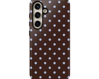Brown Blue Polka Dot Phone Case for iPhone 17 16 15 14 13 12 11