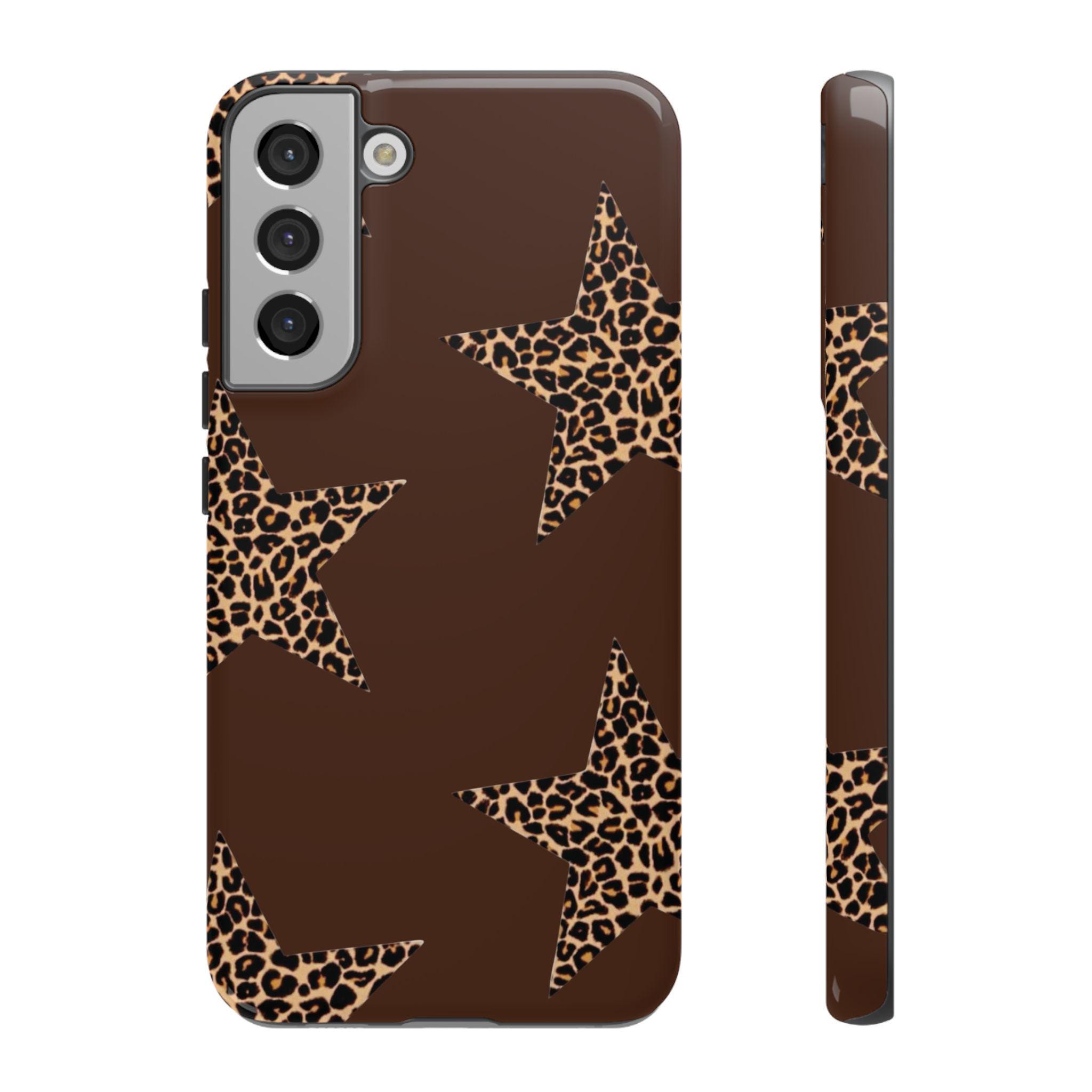ヒョウ柄スタースマホケース ブラウン チータープリント タフスマホ