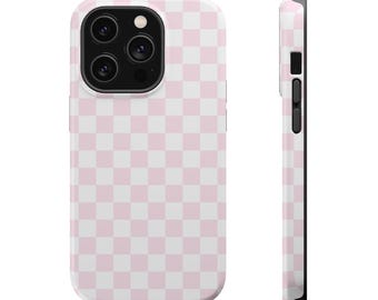 Y2K Trendy Pink Checkered MagSafe Tough Phone Case for iPhone 13 14 15 16 17 Pro Max Mini Plus