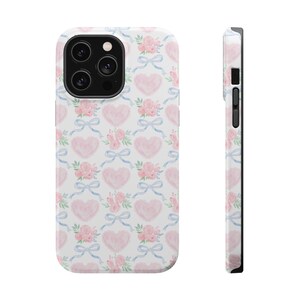 Heart Bow Phone Case Preppy Phone Case Magnetic Tough Case for iPhone 13 14 15 Pro Max Mini Plus