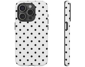 Funda para teléfono con lunares pequeños, blanca y negra, bonita y moderna, para iPhone 17, 16, 15, 14, 13, 12 y 11, Samsung Galaxy Pixel.