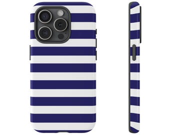 Navy Striped Phone Case for iPhone 17 16 15 14 13 12 11 Samsung Galaxy Google Pixel