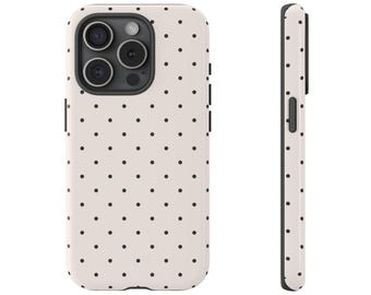 Cream Black Small Polka Dot Phone Case for iPhone 18 17 16 15 14 13 12 11 Samsung Galaxy Google Pixel