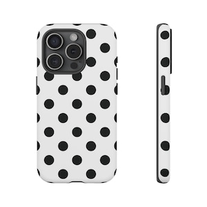 iPhone 16 15 14 13 12 11 Samsung Galaxy Google Pixel用 ホワイト ブラック ポルカドット スマホケース
