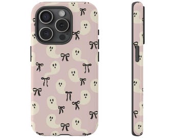 Ghost Bow Phone Case Pink Girl Halloween Tough Phone Case for iPhone, Samsung Galaxy and Google Pixel