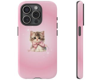 Coquette Kitty Pink Phone Case Cute Cat Bow Tough Phone Case for iPhone 17 16 15 14 13 12 11 Samsung Galaxy Google Pixel