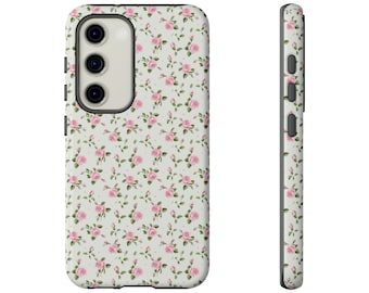 Coque de portable à motif floral et petites fleurs, rose printanier, coque de portable robuste pour iPhone et téléphones Samsung