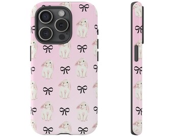Bunny Bow Phone Case Rabbit Tough Phone Case for iPhone 17 16 15 14 13 12 11 Samsung galaxy google pixel