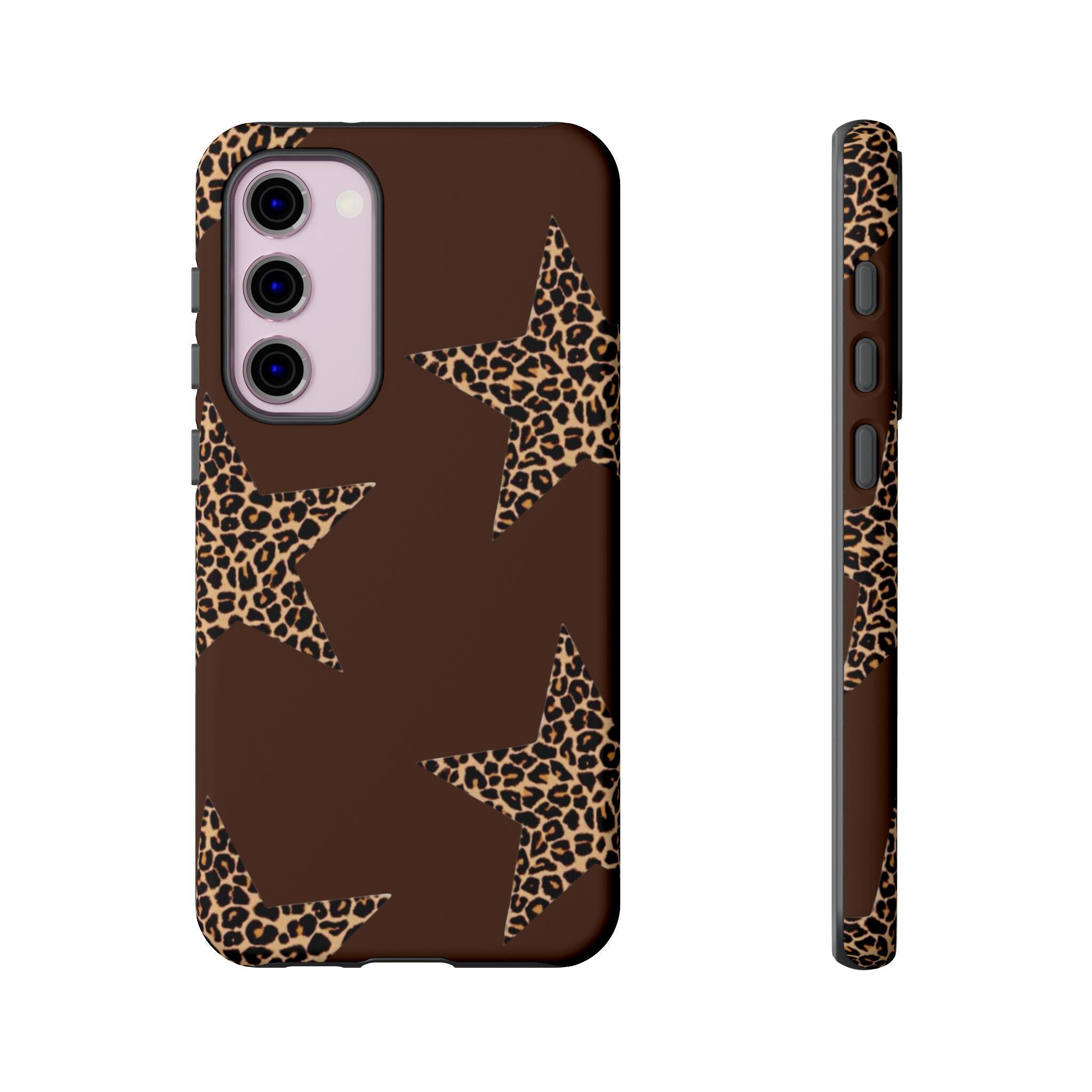 ヒョウ柄スタースマホケース ブラウン チータープリント タフスマホ