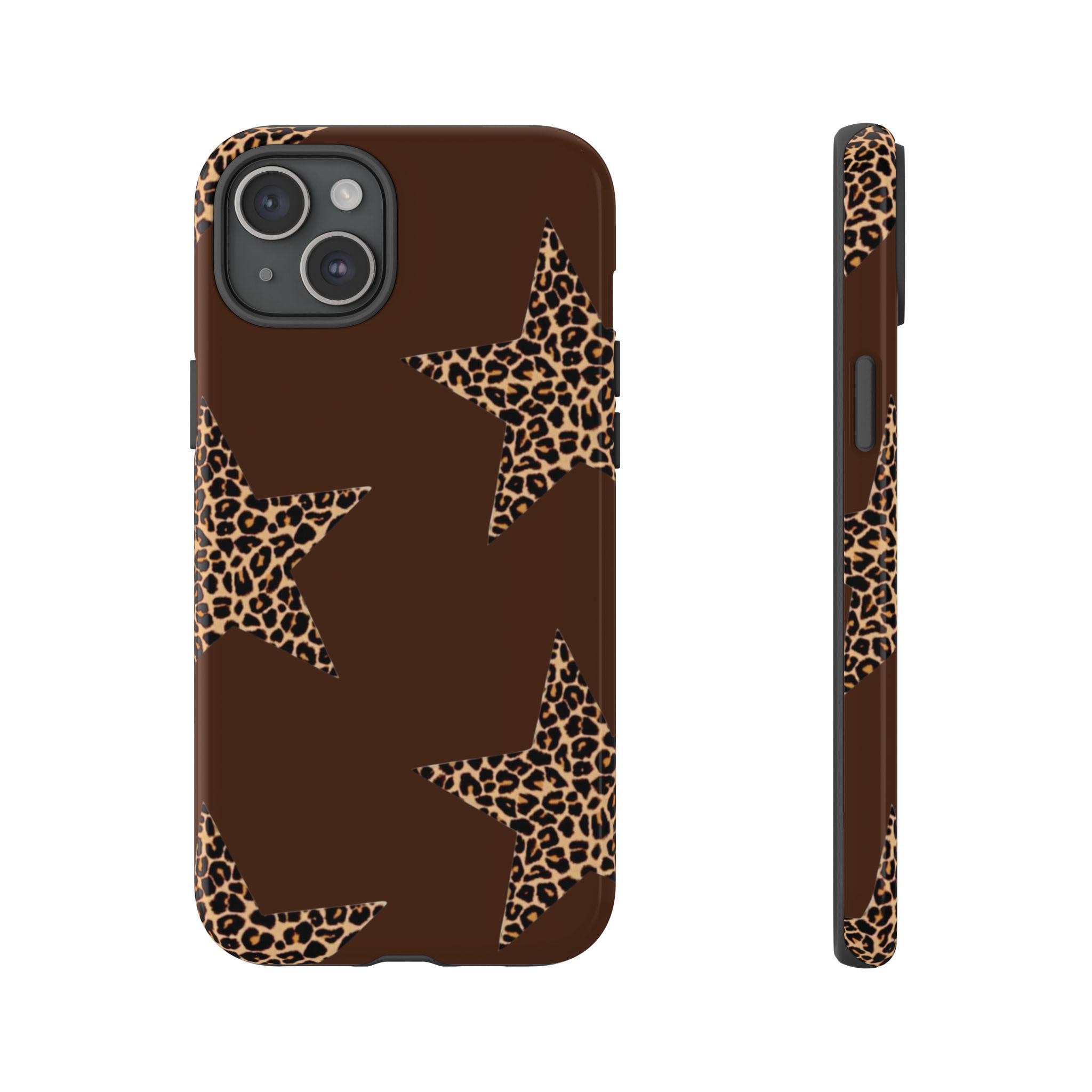 ヒョウ柄スタースマホケース ブラウン チータープリント タフスマホ