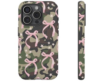 Capa de celular Camo Pink Bow Came Tough para iPhone 17 16 15 14 13 12 11 Pro Max Mini Samsung Galaxy Google Pixel