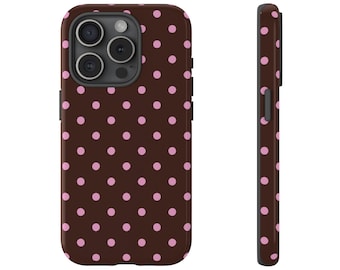 Brown Pink Polka Dot Phone Case for iPhone 17 16 15 14 13 12 11 pro max Samsung Galaxy Google Pixel