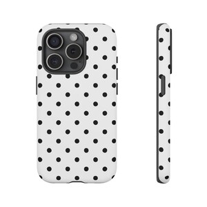 ホワイト ブラック スモール ポルカ ドット 携帯ケース キュート 美的 トレンディ 携帯ケース iPhone 16 15 14 13 12 11 Samsung Galaxy Pixel用