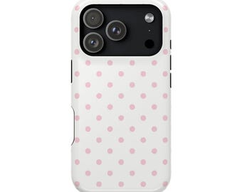 White Pink Polka Dot MagSafe Phone Case for iPhone 13 14 15 16 17 Pro Max Mini Plus