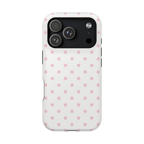 White Pink Polka Dot Magsafe Phone Case for iPhone 13 14 15 16 17