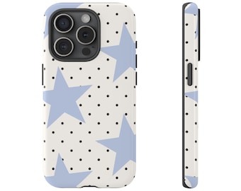 Polka Dot Blue Star Phone Case for iPhone 17 16 15 14 13 12 11 Samsung Galaxy Google Pixel