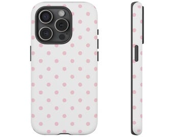 Pink Polka Dot Phone Case Cute Aesthetic White Pink Polka Dot Phone Case for iPhone 17 16 15 14 13 12 11 Samsung Galaxy Google pixel