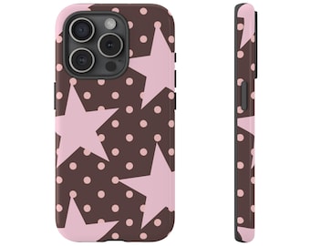 Polka Dot Star Pink Brown Phone Case for iPhone 17 16 15 14 13 12 11 Samsung Galaxy Google Pixel