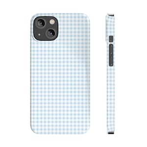 Pastel Blue Gingham Phone Case Summer Slim Phone Case for iPhone 7 8 Plus XR Xs Max 11 12 13 14 15 Pro Max Mini image 1