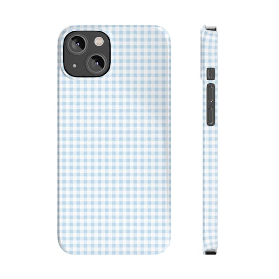 Pastel Blue Gingham Phone Case Summer Slim Phone Case for iPhone 7 8 Plus XR Xs Max 11 12 13 14 15 Pro Max Mini