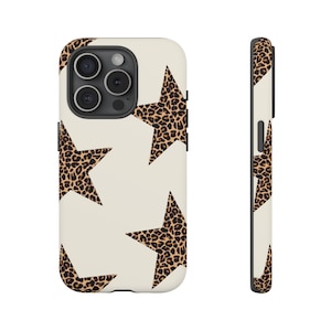 Trendy Leopard Star Phone Case Cream Cheetah Print Tough Phone Case for iPhone 16 15 14 13 12 11 pro max Samsung Galaxy Google