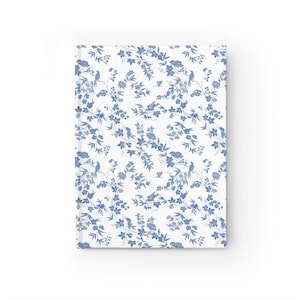 Vintage Blue White Floral Journal Flower Notebook - Ruled Line
