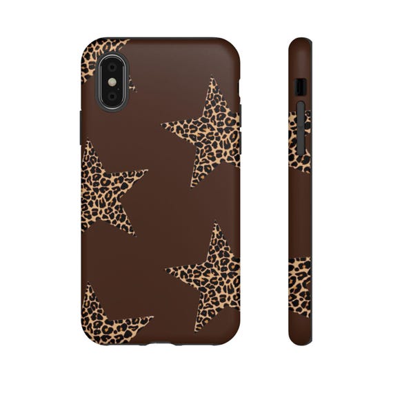ヒョウ柄スタースマホケース ブラウン チータープリント タフスマホ