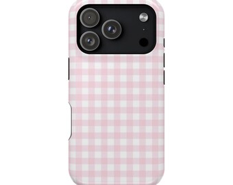 Pink Gingham MagSafe Case for iPhone 13 14 15 16 17 Pro Max Mini Plus