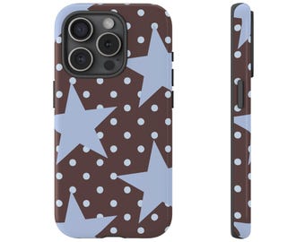 Polka Dot Star Blue Brown Phone Case for iPhone 17 16 15 14 13 12 11 Samsung Galaxy Google Pixel