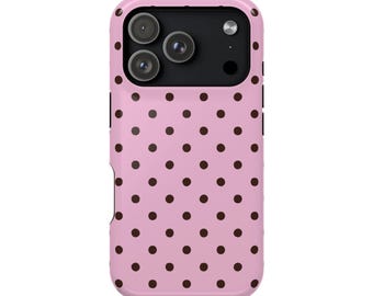 Pink Brown Polka Dot MagSafe Phone Case for iPhone 13 14 15 16 17  Pro Max Mini Plus