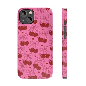 Cherry Love Phone Case Cherry Bow Heart Slim Phone Case for iPhone 7 8 Plus XR Xs Max 11 12 13 14 15 Pro Max Mini