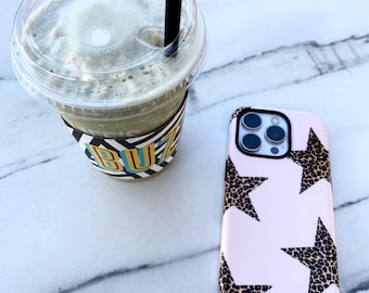 Leopard Star Phone Case Pale Pink Cheetah Print Tough Phone Case for iPhone 16 15 14 13 12 11 pro max Samsung Galaxy Google