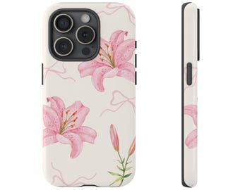 Pink Tiger Lily iPhone Case Summer Floral Tough Phone Case for iPhone 17 16 15 14 13 12 11 and Samsung Galaxy Google Pixel