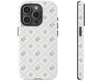 Vintage Blaue Blumen Handyhülle für iPhone 17 16 15 14 13 12 11 Samsung Galaxy Google Pixel