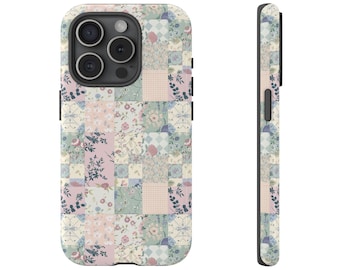 Shabby Chic Quilt iPhone-hoesje, schattig patchwork telefoonhoesje, patchwork stoer telefoonhoesje voor iPhone 17 16 15 14 13 12 11 Samsung Galaxy Pixel