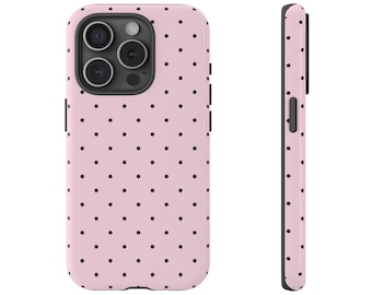 Pink Black Small Polka Dot Phone Case for iPhone 17 16 15 14 13 12 11 Samsung Galaxy Google Pixel