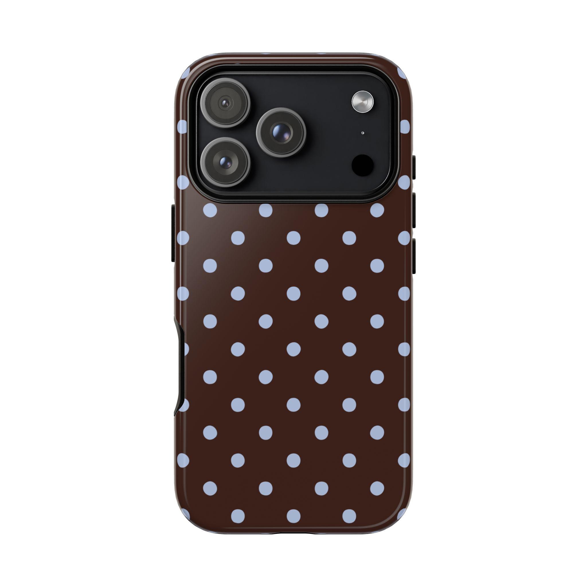 Brown Blue Polka Dot Phone Case for iPhone 17 16 15 14 13 12 11