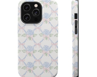 Shabby Chic Hydrangea Bow Bouquet MagSafe Phone Case Floral MagSafe Tough phone Case for iPhone 13 14 15 16 17 Pro Max Mini