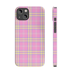 Pink Yellow Plaid Phone Case Pink Phone Case Plaid Slim Phone Case for iPhone 7 8 Plus XR Xs Max 11 12 13 14 15 Pro Max Mini