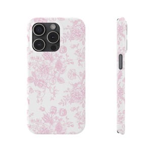 Coque de téléphone rose à fleurs en toile de Jouy, rose, coque de téléphone fine en toile de Jouy française, pour iPhone 7 8 Plus XR Xs Max 11 12 13 14 15 Pro Max Mini