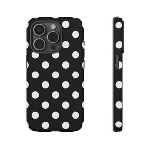 iPhone 16 15 14 13 12 11 Samsung Galaxy Google Pixel用 ブラック ホワイト ポルカドット スマホケース
