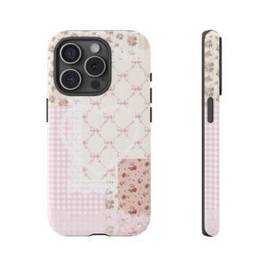 Coquette Cottagecore Phone Case Gingham Pink Lace Quilt PatchworkTough Phone Case for iPhone 17 16 15 14 13 12 11 Samsung Galaxy Pixel