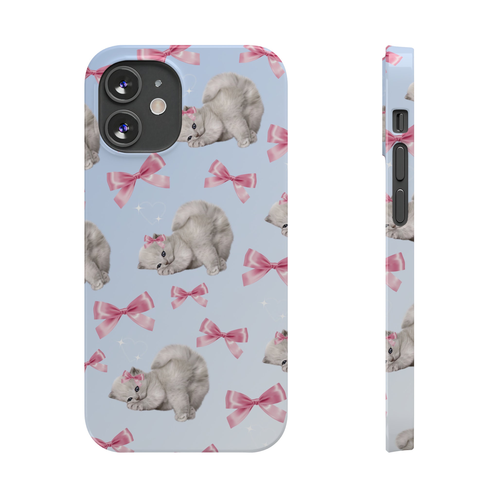Blue Kitty Bow Phone Case Cat Phone Case Slim Phone Case for