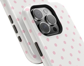 ホワイト ピンク ポルカドット MagSafe スマホケース iPhone 13 14 15