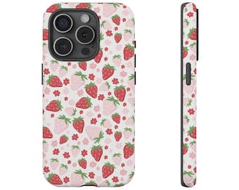 iPhone 17、16、15、14、13、12、11、Samsung Galaxy、Google Pixel用のとてもかわいいイチゴの携帯ケース
