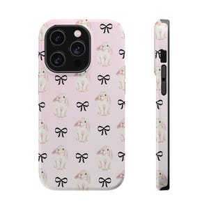 Bunny Bow Phone Case Rabbit MagSafe Tough Phone Case for iPhone 13 14 15 Pro Max Mini Plus
