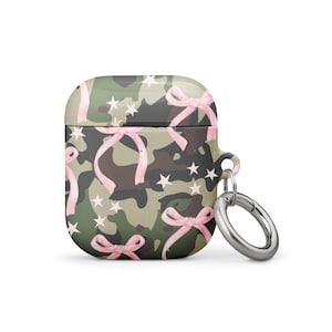 Étui pour AirPods rose camouflage avec nœud pour AirPods 1re, 2e et 3e générations et AirPods Pro 1re et 2e générations