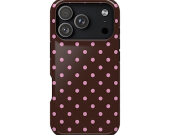 Brown Pink Polka Dot MagSafe Phone Case for iPhone 17 16 15 14 13 Pro Max Mini Plus