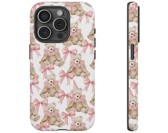 Bear Bow Phone Case Cute Coquette Teddy Bear Tough Phone Case for iPhone 17 16 15 14 13 12 11 pro max Samsung Galaxy s26 Google